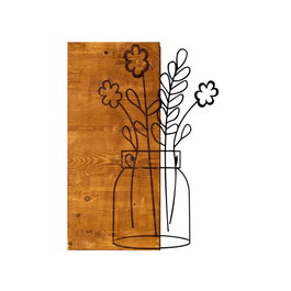 Wallity Cicek2 Escultura de pared de madera y metal nogal y negro